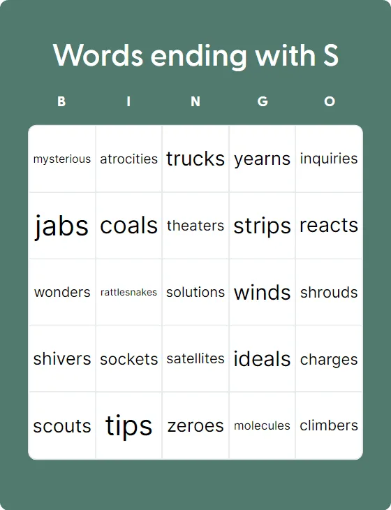 Words ending with S Words ending with S